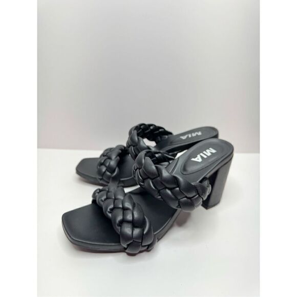 MIA Sandals Size 6.5 Double Strap Braided Black Slip On High Heels - Picture 1 of 8